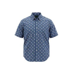 Hunt Club Retro Geometric Floral Striped Blue Button Down Shirt Dadcore EUC